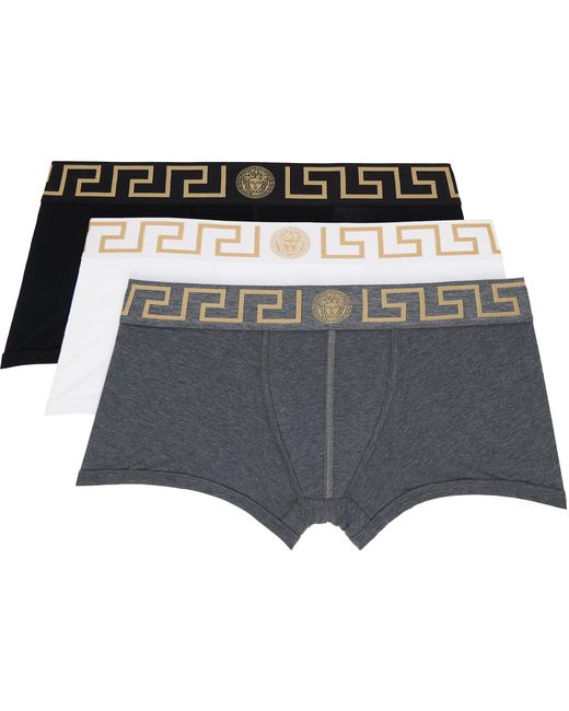 Versace Black Three-Pack Greca Border Boxer Briefs for men