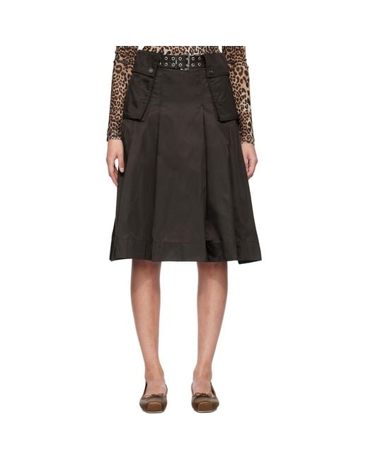 Ganni Black Duchesse Nylon Pleated Midi Skirt