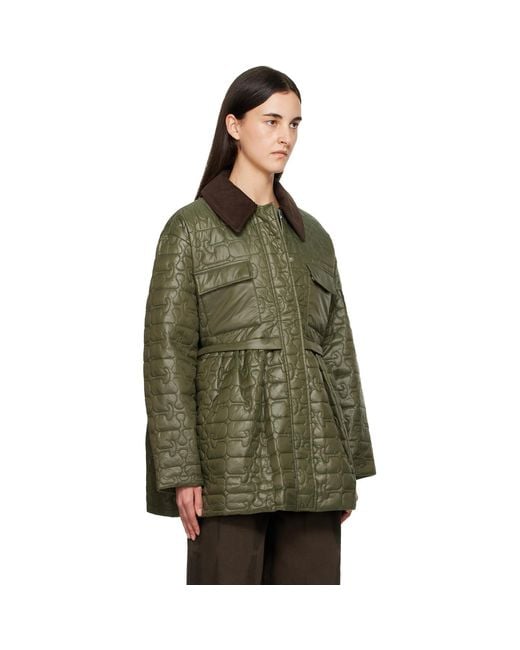 Ganni Green Quilt Midi Jacket