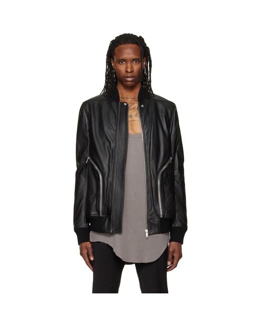Rick Owens Black Heizer Leather Flight Jacket for men
