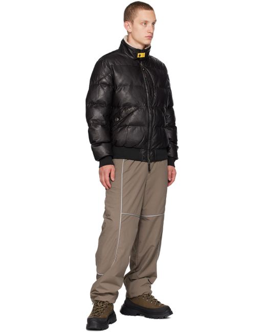 Parajumpers Black Alf Leather Puffer Jacket for men