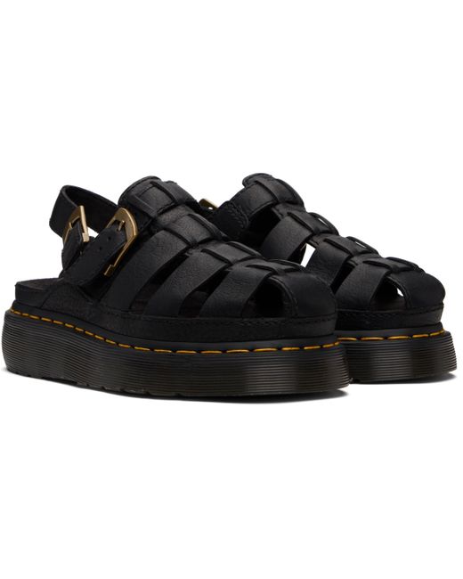 Dr. Martens Black Wrenlie Grizzly Leather Fisherman Sandals for men