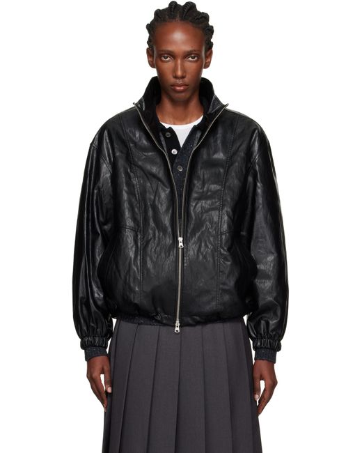 DUNST ブラック フェイクレザー ウインドブレーカー ジャケット Black