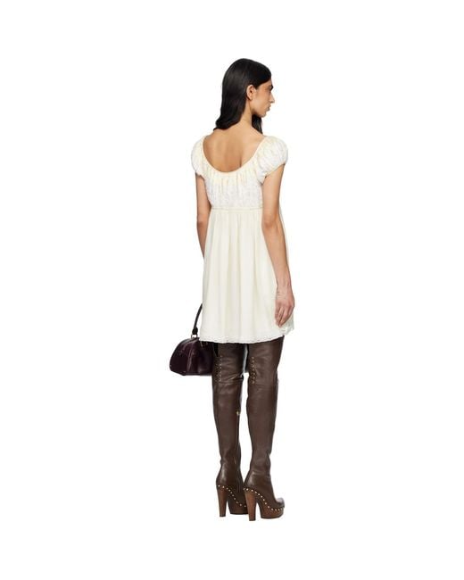 Chloé Black Off- Short Sleeve Silk Mousseline & Lace Minidress