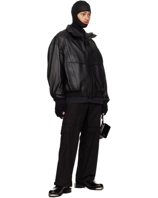 Juun.J Black Paneled Leather Jacket for men