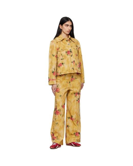 Ganni Orange Printed Denim Jacket