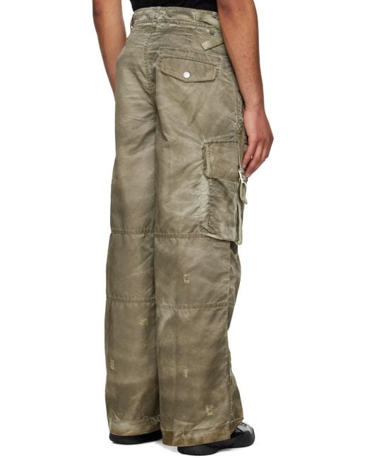 Feng Chen Wang Green Khaki Sandwashed Cargo Pants for men