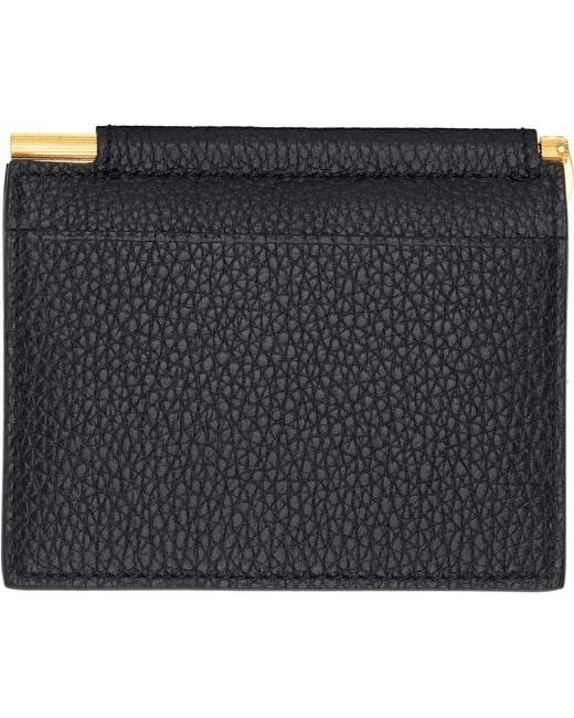 Tom Ford Black Soft Grain Leather Folding Money Clip Card Holder for men