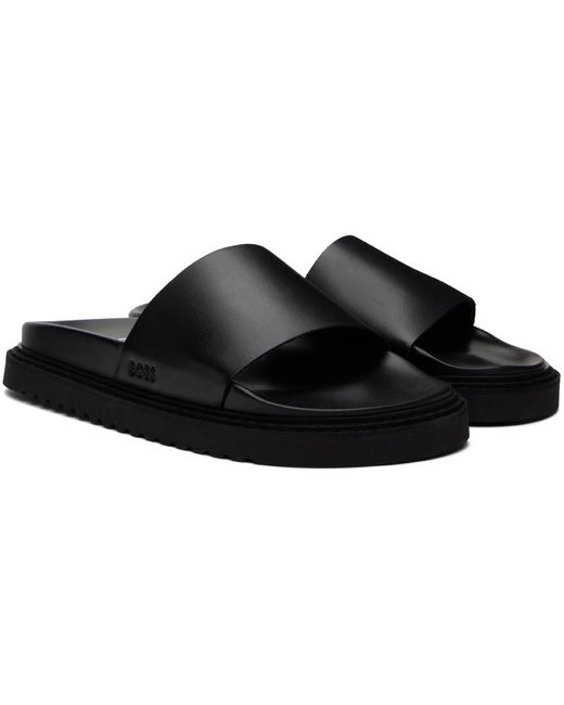 Sandales à enfiler noires à logo gaufré Boss pour homme en coloris Black