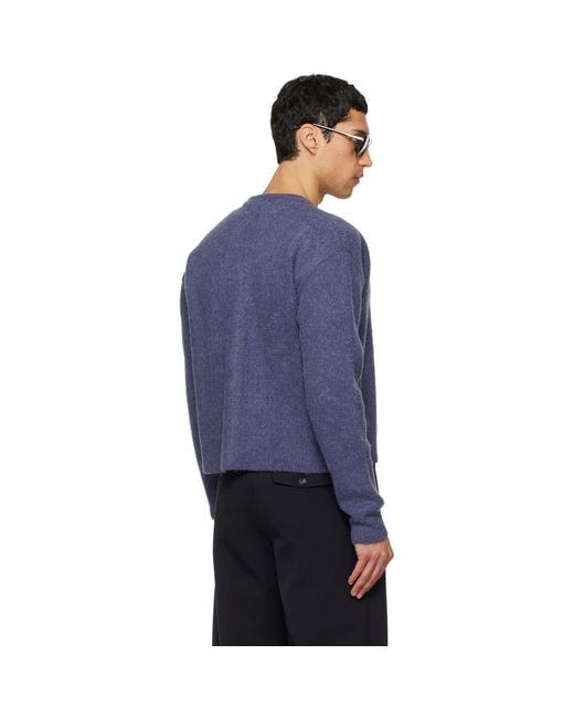 TONYWACK Blue Brushed Mohair V-Neck Cardigan for men