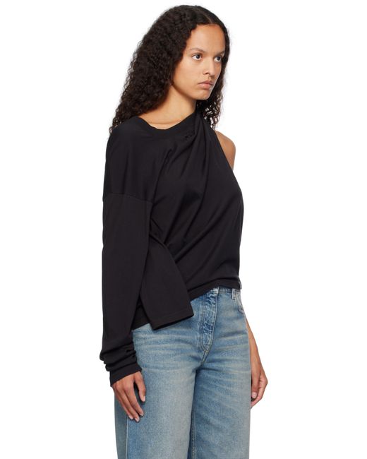 Courreges Black Asymmetric Off Shoulder T-Shirt