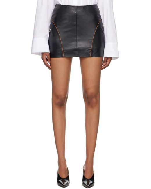 REMAIN Birger Christensen Black Piping Leather Miniskirt