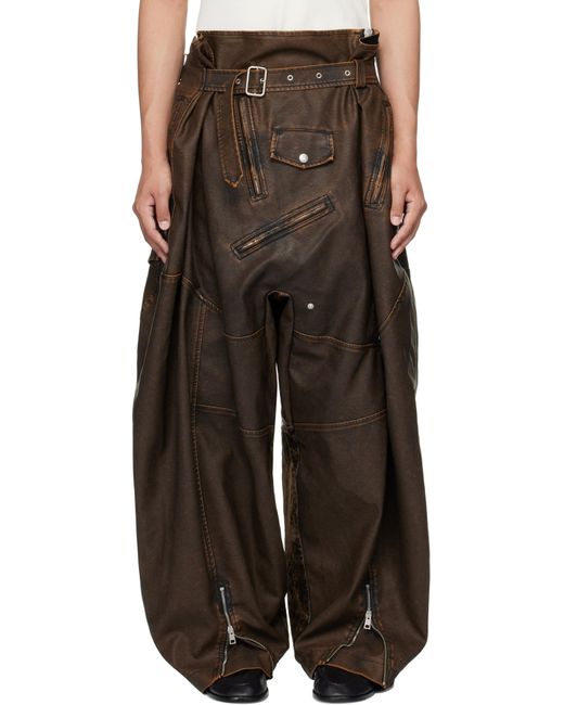 Hed Mayner Brown Faux-Leather Biker Trousers for men