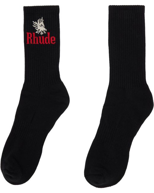Rhude Black Eagles Socks for men