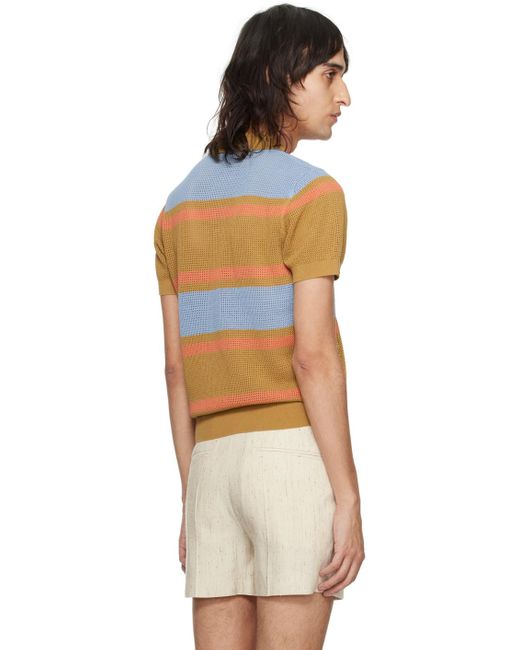 Dries Van Noten Orange Tan Striped Polo for men