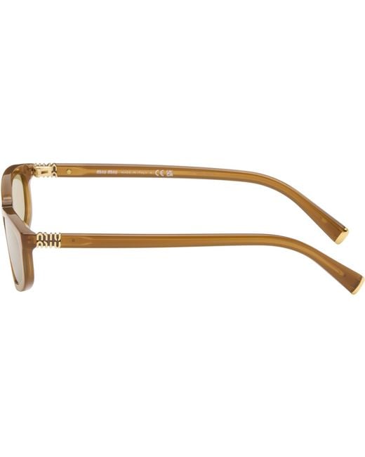 Miu Miu Brown Tortoiseshell Rectangular Sunglasses
