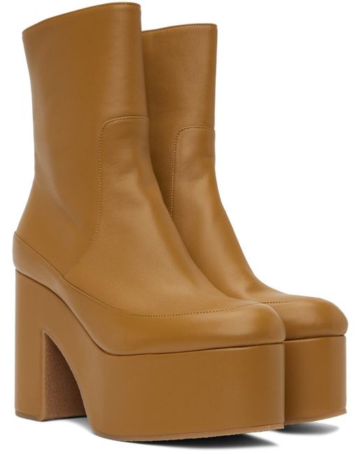 Dries Van Noten Brown Yellow Heeled Leather Boots