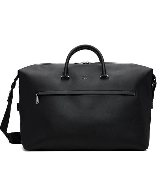 Boss Black Grained Faux-Leather Duffle Bag for men