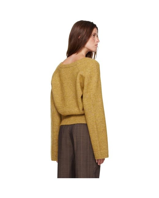 Ganni Brown Melange Mohair Deep V-Neck Sweater