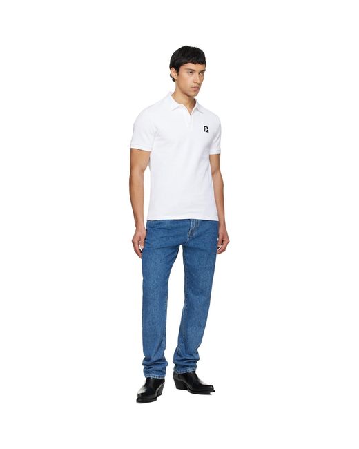 Balmain White Embroidered Cotton Polo for men