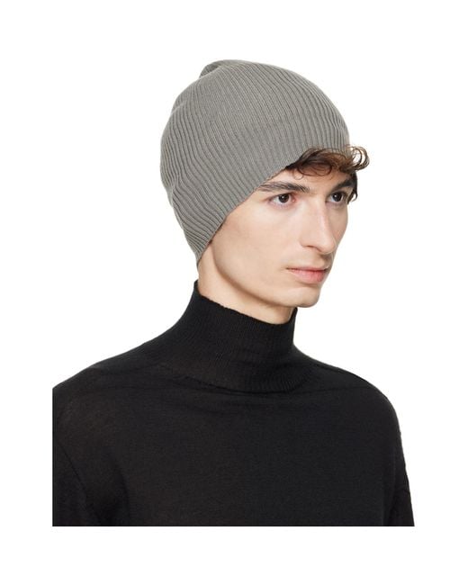 Rick Owens Black Taupe Tower Ribbed Beanie for men