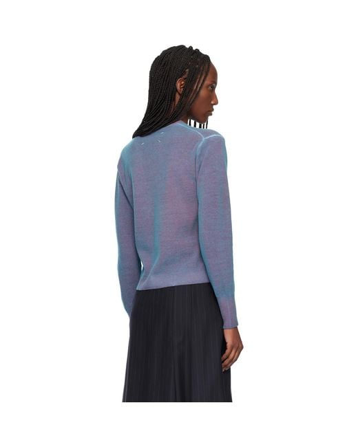 Maison Margiela Blue Virgin Wool V Neck Cardigan
