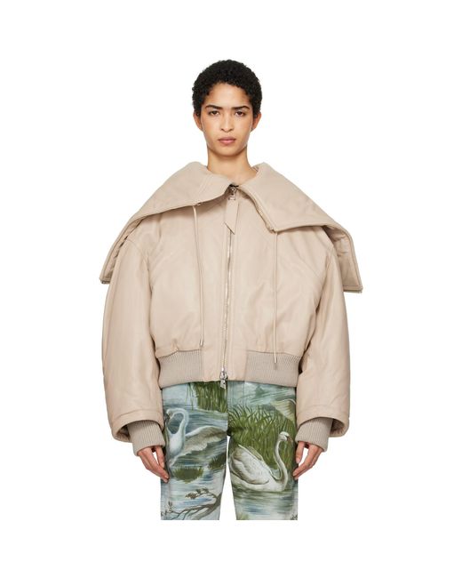 The Attico Multicolor Biege Padded Leather Bomber Jacket