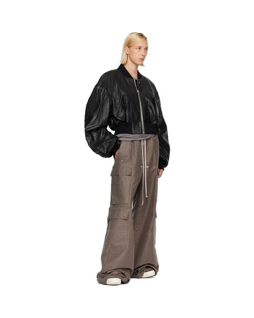 Rick Owens Black Tower Secchia Cropped Leather Flight Jacket