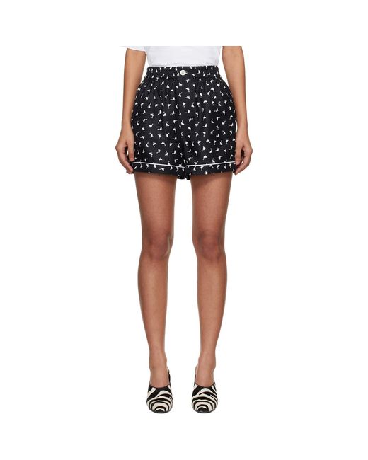 Moschino Black All Over Small Goose Print Silk Twill Shorts