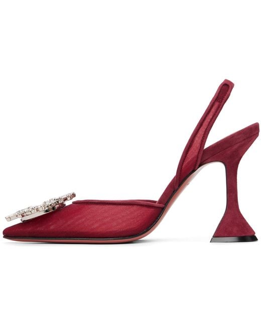 AMINA MUADDI Red Burgundy Begum Mesh 95 Sling Heels