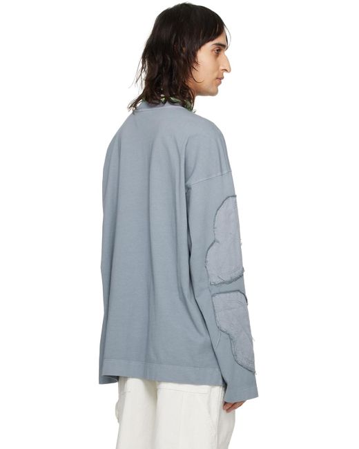 Dries Van Noten Blue Frayed Long Sleeve T-shirt for men