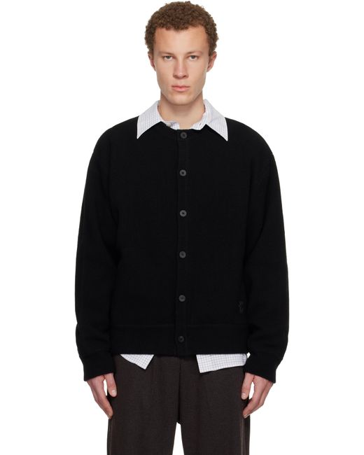 Wooyoungmi Black Henley Neck Cardigan for men