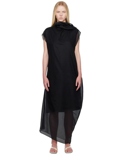 Carven Black Sheer Scarf Organdie Maxi Dress