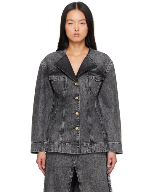 Ganni Black Washed Denim Blazer