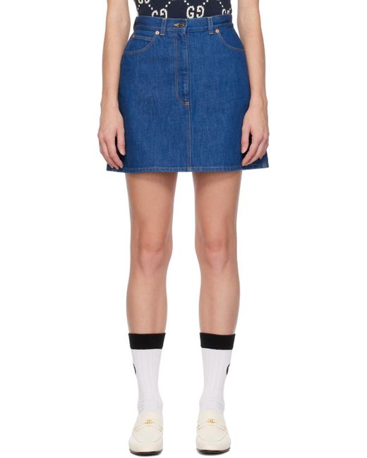 Gucci Blue Organic Denim Mini Skirt W/ Web Belt