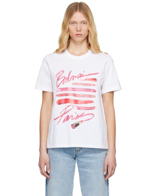 Balmain ホワイト Lipstick プリントTシャツ Multicolor
