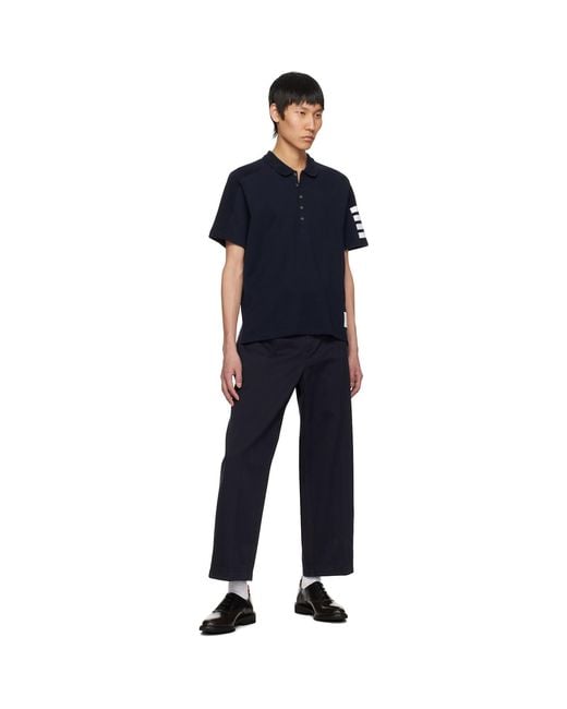Thom Browne Blue Cotton 4-Bar Short Sleeve Polo for men