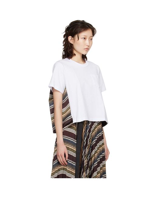 Sacai White Horizontal Stripe T-Shirt