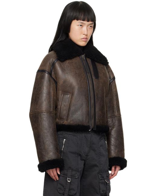 Acne ブラウン スプレッドカラー シアリングジャケット Black