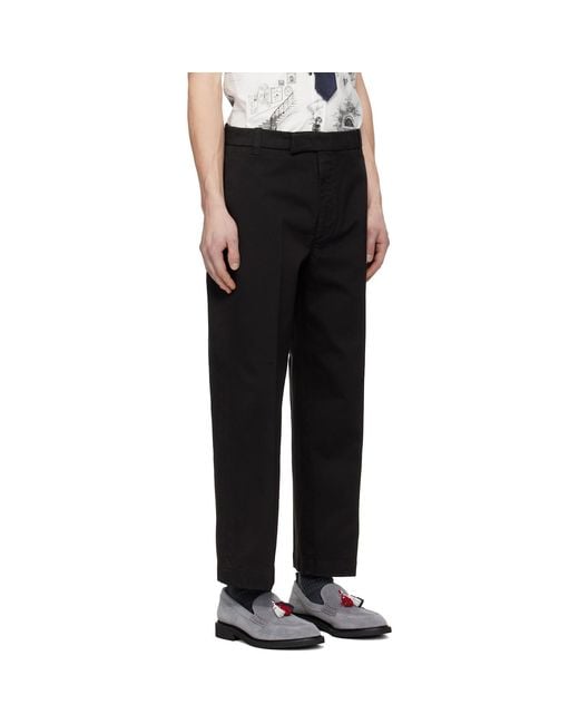 Thom Browne Black Cotton Twill Utility Trousers for men