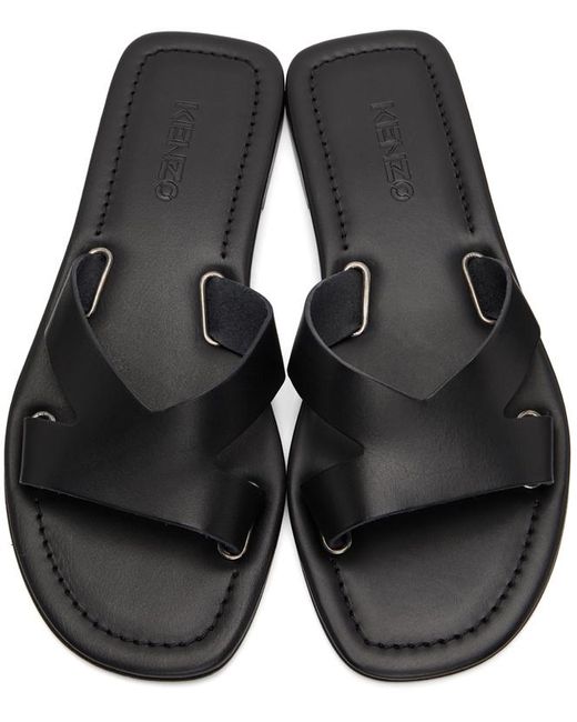 KENZO Leather Opanka Flat Sandals in Black - Lyst