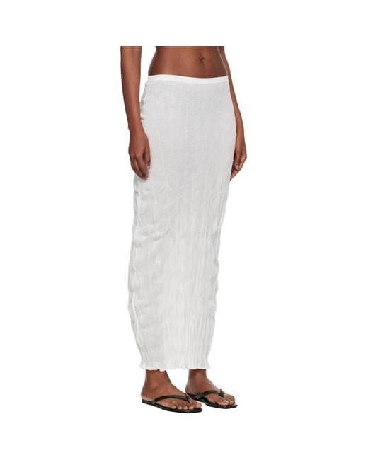 Totême White Crinkled Knit Midi Skirt