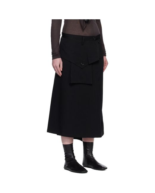 Y's Yohji Yamamoto Black Wool Gabardine Y Big Flap Midi Skirt