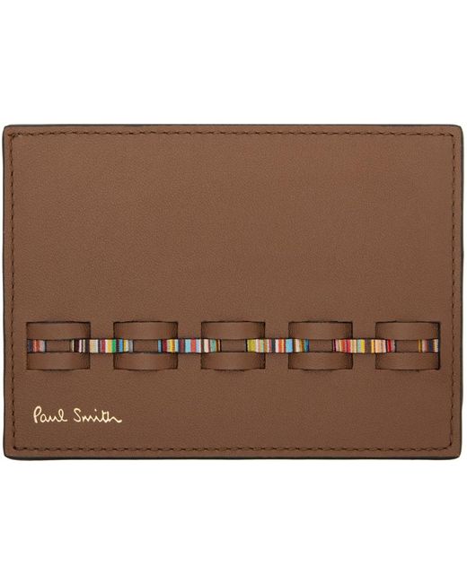 Paul Smith Black Brown Woven Front Card Holder for men