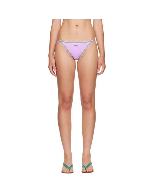Versace Pink Embroidered-Logo Bikini Bottom