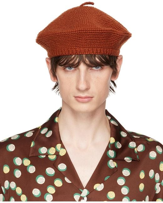 Bode Brown Crochet Beret for men