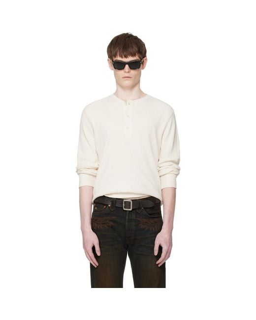 RRL Black Off- Waffle-Knit Henley for men