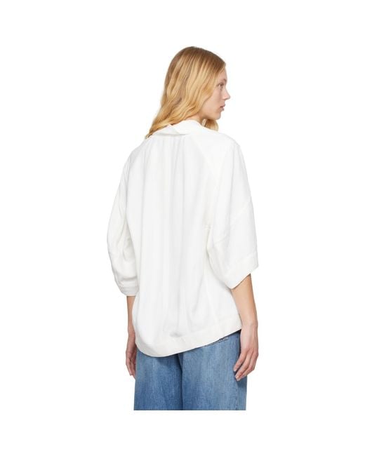 Bottega Veneta White Off- Grainy Viscose Linen Cocoon Shirt