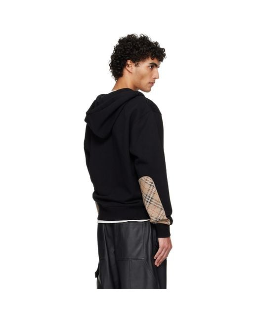 Burberry Black Rory Check Patch Hoodie for men
