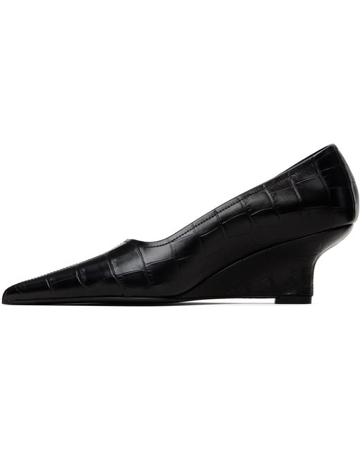 Totême  Black Sharp Croco-Embossed Wedge Heels